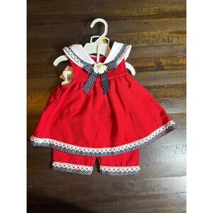NWT Bonnie Baby Two Piece Infant Sailor Red Polka Dot Boutique Outfit 0-3 Months
